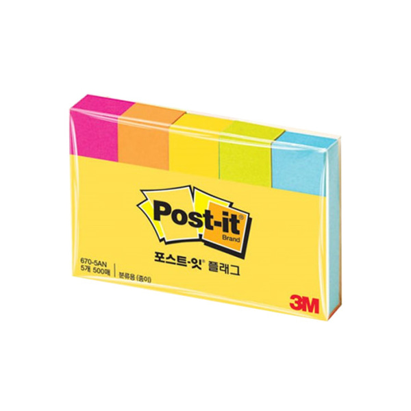 3m 포스트잇 분류용 인덱스 플래그 종이 670-5AN 100매 X 5색 문구 사무용품