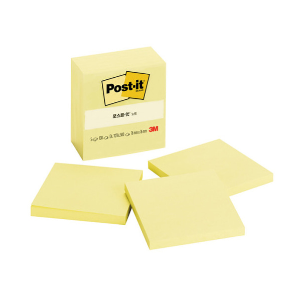 3M 포스트잇 대용량 알뜰팩 노랑색 654-5A 654 노트 76x76mm 500매