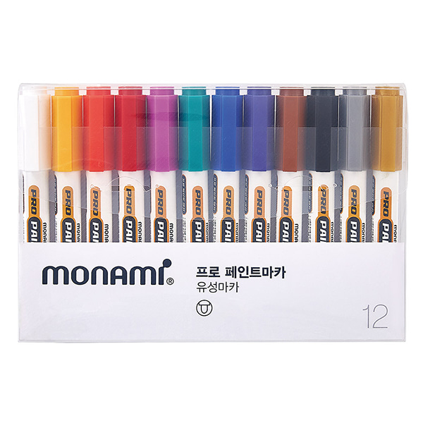 모나미 공업용 프로 페인트 마카 12색 세트 2mm 금속용 유리용 마커펜 1타12입