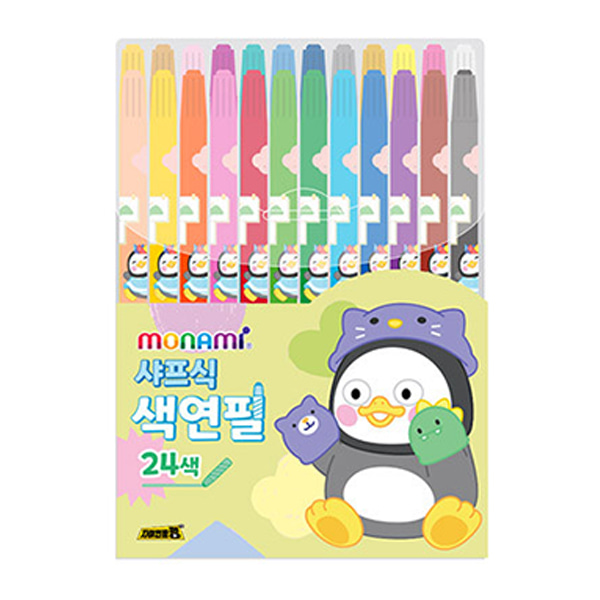 모나미 펭수 샤프식 색연필 돌돌이 색연필 24색 미술 초등 학교 준비물