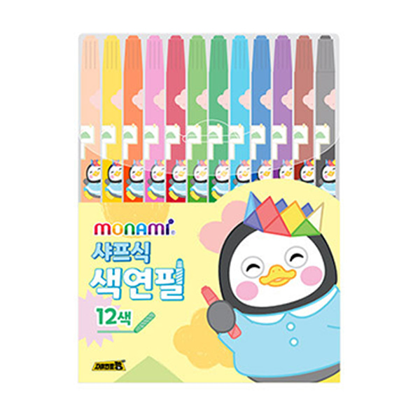 모나미 펭수 샤프식 색연필 돌돌이 색연필 12색 미술 초등 학교 준비물